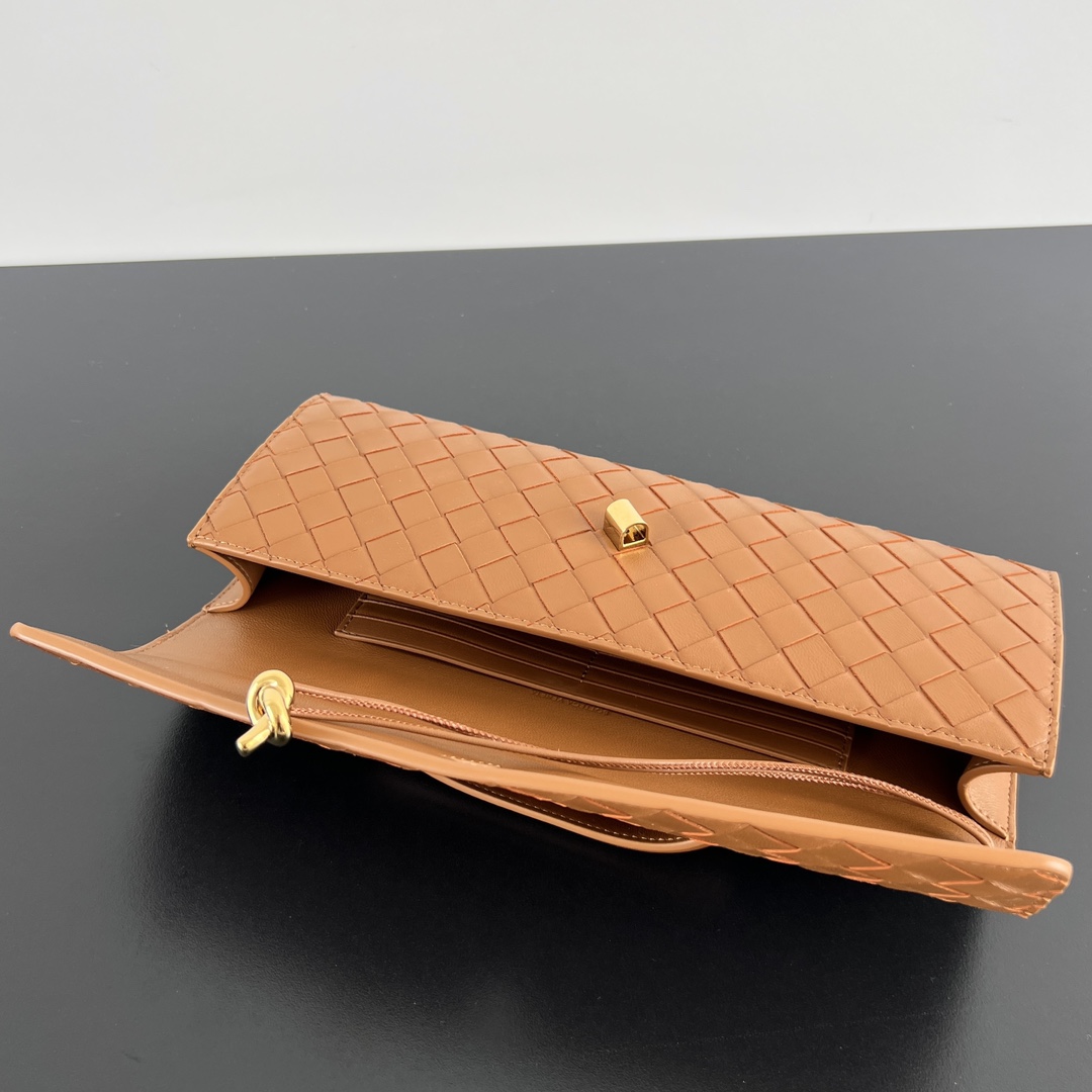 Andiamo Intrecciato Leather Top Handle Clutch Brown